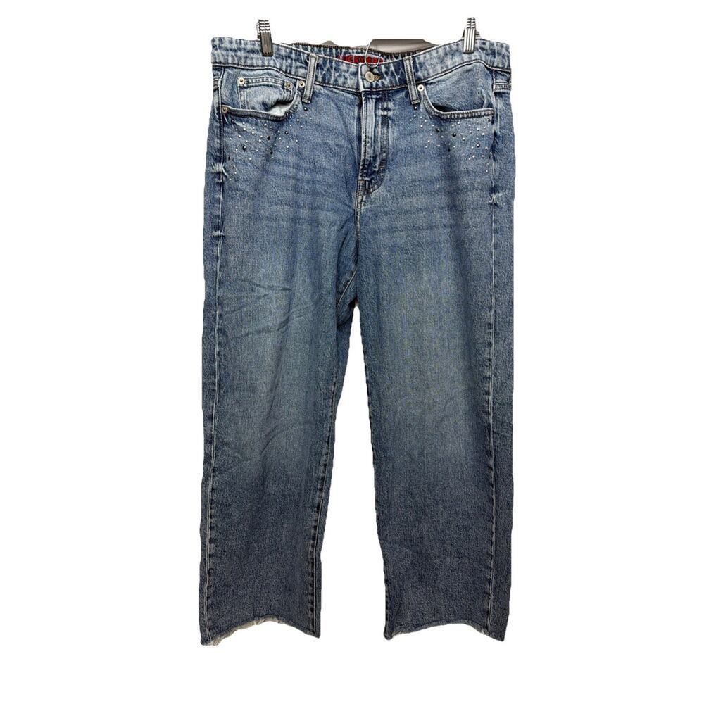 Lucky Brand Women's The Baggy Jeans Raw Hem Blue Denim Size 12 Mid Rise